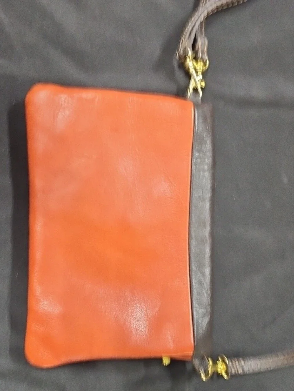 Vera Pelle Two-Tone Leather Crossbody in Brown and Rust